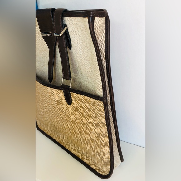 Vintage Hermes Toile & Swift Cap d'Ail Tote Canvas Leather Large Authentic COA - Picture 11 of 12